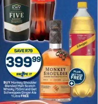 Pick n Pay Monkey Shoulder Blended Malt Scotch Whisky and Get Schweppes Ginger Ale FREE offer