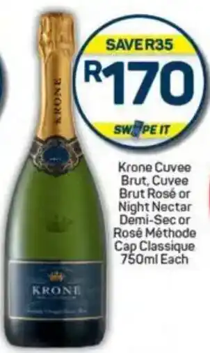 Pick n Pay Krone Cuvee Brut, Cuvee Brut Rosé or Night Nectar Demi-Sec or Rosé Méthode Cap Classique offer