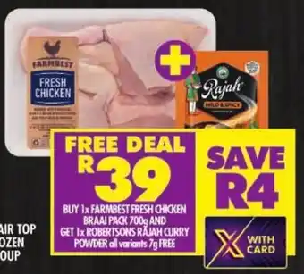 Shoprite Farmbest fresh chicken braai pack and get robertsons rajah curry powder all variants free offer