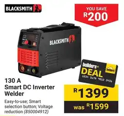 Builders Warehouse BLACKSMITH 130A Smart DC Inverter Welder offer