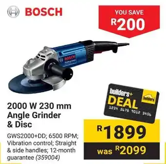 Builders Warehouse BOSCH 2000 W 230 mm Angle Grinder & Disc offer