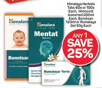 Pick n Pay Himalaya Herbals Tabs, Himcocid Assorted, Bonnisan or Rumalaya Gel offer