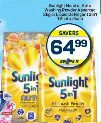 Pick n Pay Sunlight Hand or Auto Washing Powder Assorted or Liquid Detergent 2in1 offer