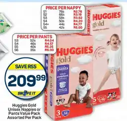 Pick n Pay Huggies Gold Unisex Nappies or Pants Value Pack Assorted Per Pack offer