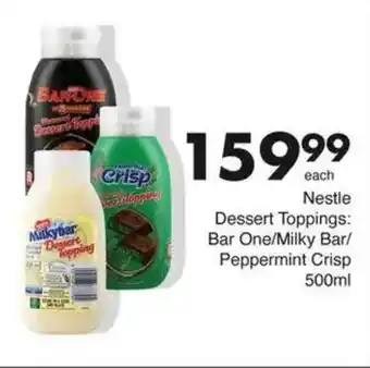 Save Nestle Dessert Toppings Bar One/Milky Bar/ Peppermint Crisp offer