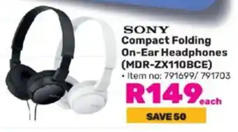 Game SONY Compact Folding On-Ear Headphones (MDR-ZX110BCE) offer