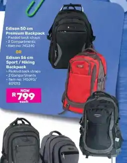 Game Edison Premium Backpack or Edison Sport/Hiking Backpack offer