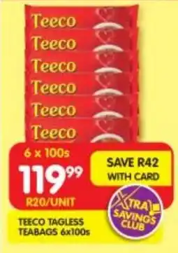 Shoprite Teeco tagless teabags offer