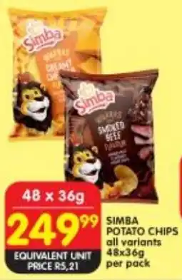 Shoprite Simba potato chips all variants offer