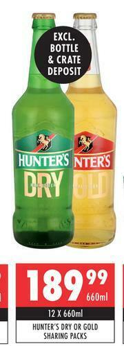 Ultra Liquors Hunter's Dry Or Gold Sharing Packs-12 x 660ml offer
