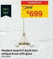 Leroy Merlin Antique Brass With Glass Pendant Lamp E27 Dia 25.5cm offer
