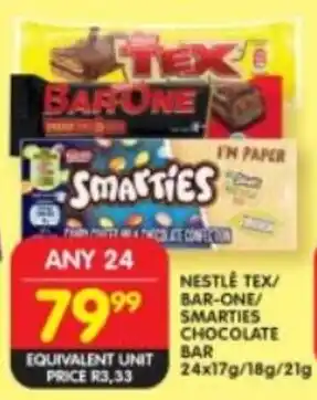 Shoprite Nestle tex/ bar-one/ smarties chocolate bar offer