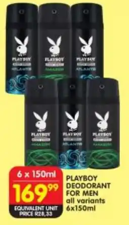 Shoprite Playboy deodorant for men all variants offer