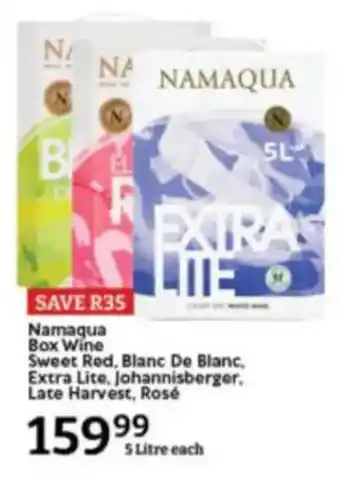 Oxford Freshmarket Namaqua Box Wine Sweet Red, Blanc De Blanc, Extra Lite, Johannisberger, Late Harvest, Rosé offer