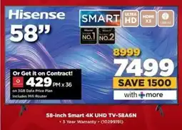 HiFi Corp Hisense 58-inch Smart 4K UHD TV-58A6N offer