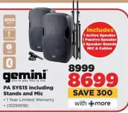 HiFi Corp Gemini PA SYS15 including Stands and Mic offer