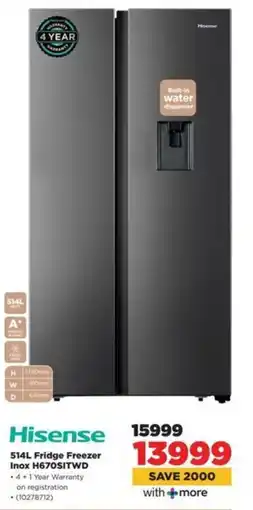 HiFi Corp Hisense Fridge Freezer Inox H670SITWD offer