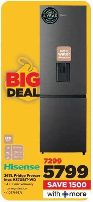 HiFi Corp Hisense Fridge Freezer Inox H370BIT-WD offer