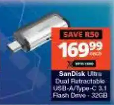 Checkers Hyper SanDisk Ultra Dual Retractable USB-A/Type-C 3.1 Flash Drive offer