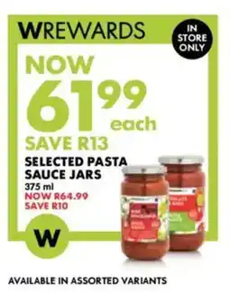 Woolworths Selected pasta sauce jars offer