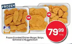 Pick n Pay Frozen Crumbed Chicken Burger, Strips, Schnitzel or Nuggets Each offer