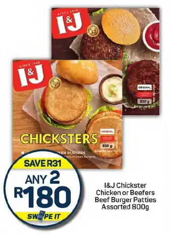 Pick n Pay I&J Chickster Chicken or Beefers Beef Burger Patties Assorted offer