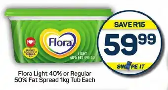 Pick n Pay Flora Light 40% or Regular 50% Fat Spread Tub offer