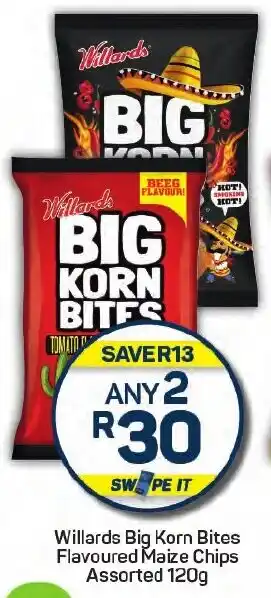 Pick n Pay Willards Big Korn Bites Flavoured Maize Chips Assorted offer