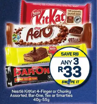 Pick n Pay Nestlé KitKat 4-Finger or Chunky Assorted, Bar-One, Tex or Smarties offer