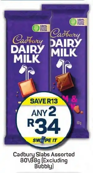 Pick n Pay Cadbury Slabs Assorted (Excluding Bubbly) offer