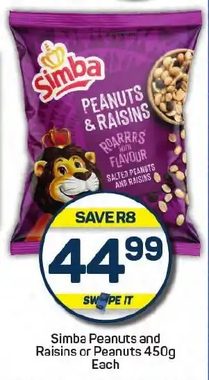 Pick n Pay Simba Peanuts and Raisins or Peanuts offer