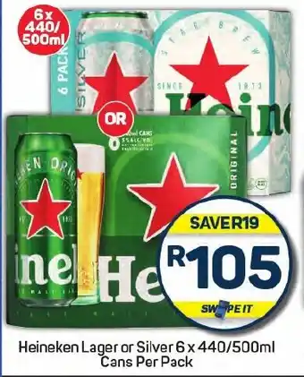 Pick n Pay Heineken Lager or Silver Cans Per Pack offer