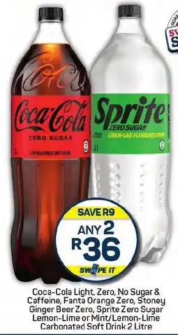 Pick n Pay Coca-Cola Light, Zero, Fanta Orange Zero, Stoney Ginger Beer Zero, Sprite Zero Sugar Lemon-Lime or Mint/Lemon-Lime Carbonated offer