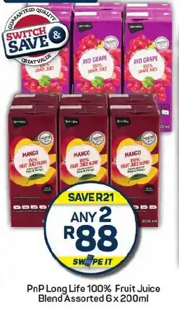 Pick n Pay PnP Long Life 100% Fruit Juice Blend Assorted offer