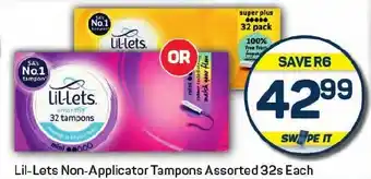 Pick n Pay Lil-Lets Non-Applicator Tampons Assorted offer