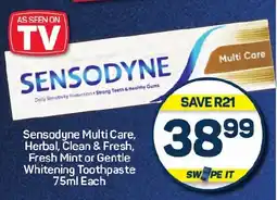 Pick n Pay Sensodyne Multi Care, Herbal, Clean & Fresh, Fresh Mint or Gentle Whitening Toothpaste offer