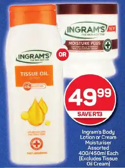 Pick n Pay Ingram's Body Lotion or Cream Moisturiser Assorted (Excludes Tissue Oil Cream) offer