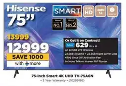 HiFi Corp Hisense 75-inch Smart 4K UHD TV-75A6N offer