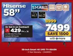 HiFi Corp Hisense 58-inch Smart 4K UHD TV-58A6N offer