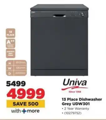 HiFi Corp Univa 13 Place Dishwasher Grey UDW301 offer