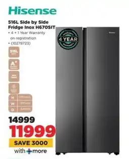 HiFi Corp Hisense Side by Side Fridge Inox H670SIT offer