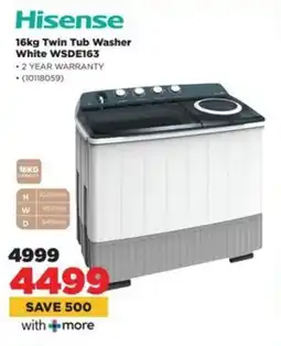 HiFi Corp Hisense Twin Tub Washer White WSDE163 offer