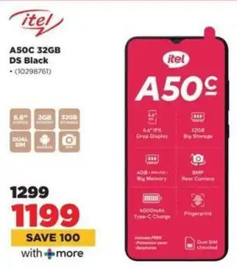 HiFi Corp Itel A50C 32GB DS Black offer