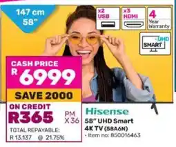 Game Hisense 58" UHD Smart 4K TV (58A6N) offer