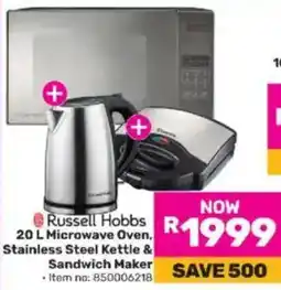 Game Russell Hobbs Microwave Oven, Stainless Steel Kettle & Sandwich Maker offer