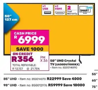 Game SAMSUNG 50" UHD Crystal TV offer