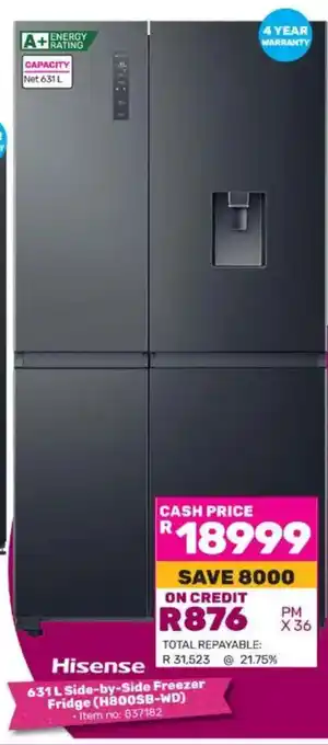 Game Hisense Side-by-Side Freezer Fridge (H800SB-WD) offer