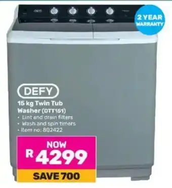 Game DEFY Twin Tub Washer (DTT151) offer