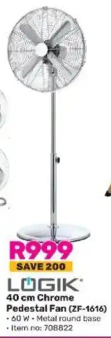 Game LOGIK Chrome Pedestal Fan (ZF-1616) offer