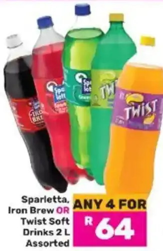 Game Sparletta, Iron Brew OR Twist Soft Drinks Assorted offer